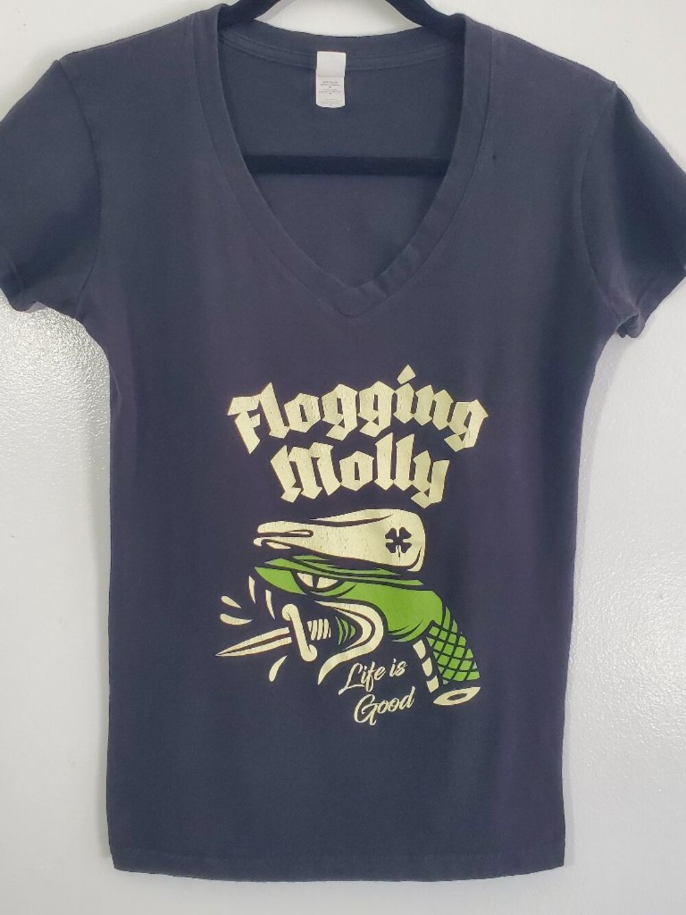 Vintage Flogging Molly Life Is Good Graphic Tee V-Neck Grey Size Medium
